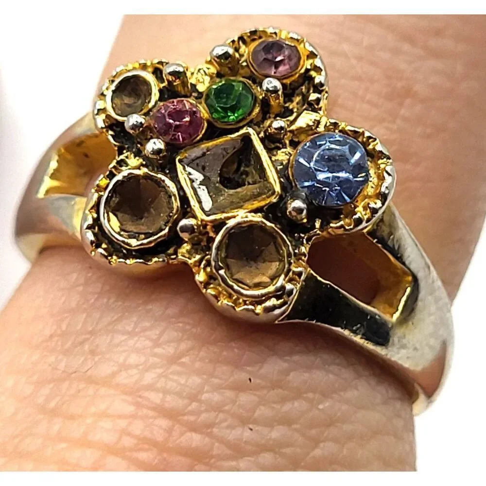 14k Vermeil Gemstone Flower Ring Size 7.75 missing stones